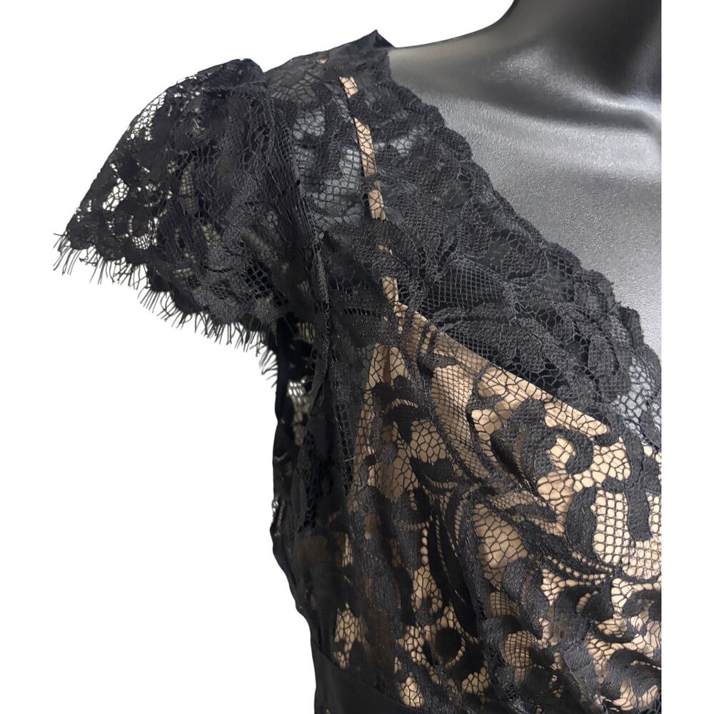 Ann Taylor Loft Black Lace Fit & Flare Dress Size 2 Nude Lined Midi Cocktail EUC - Picture 4 of 10